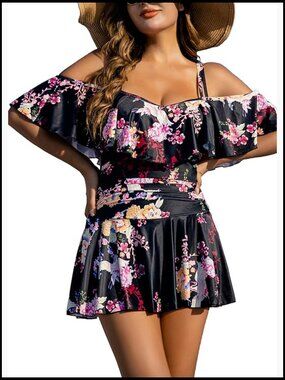 Off Shoulder One Piece Swimsuit Tummy Control Skirted Bathing Suit